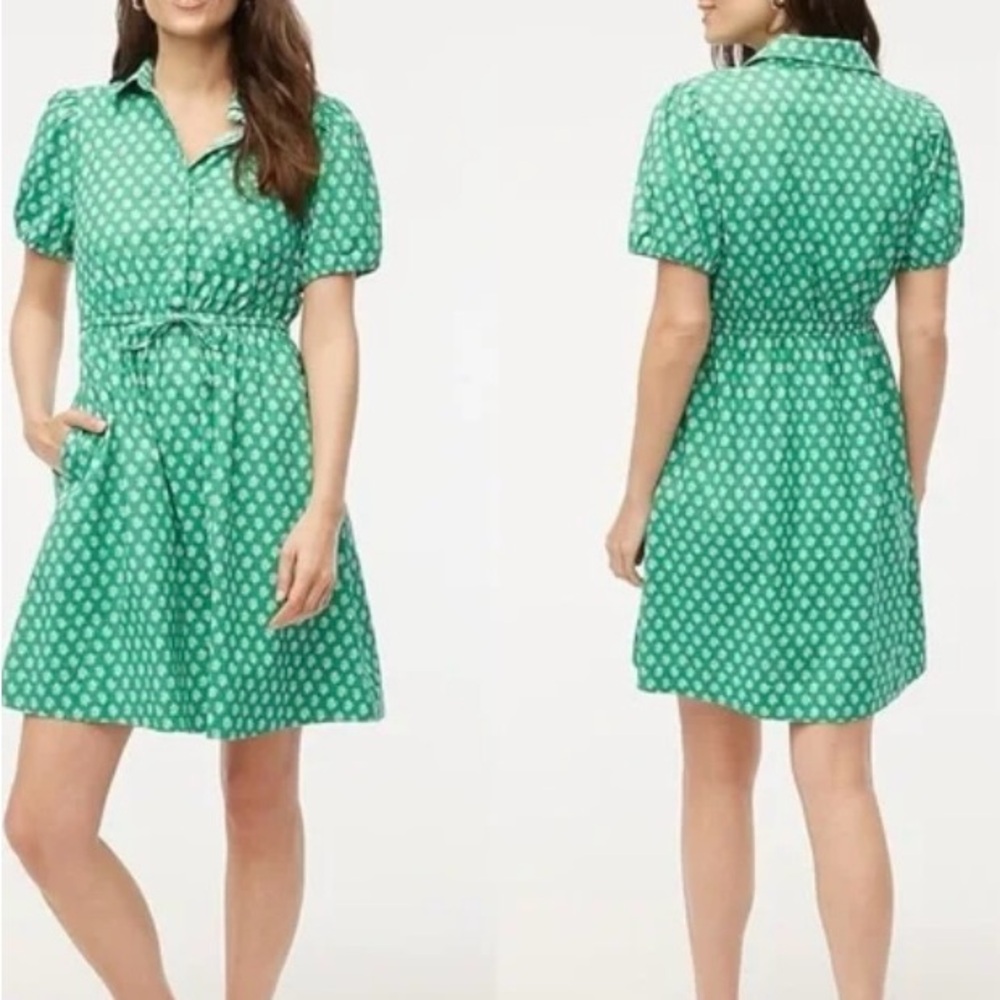 J. Crew Emerald Mini Dress with White Dots